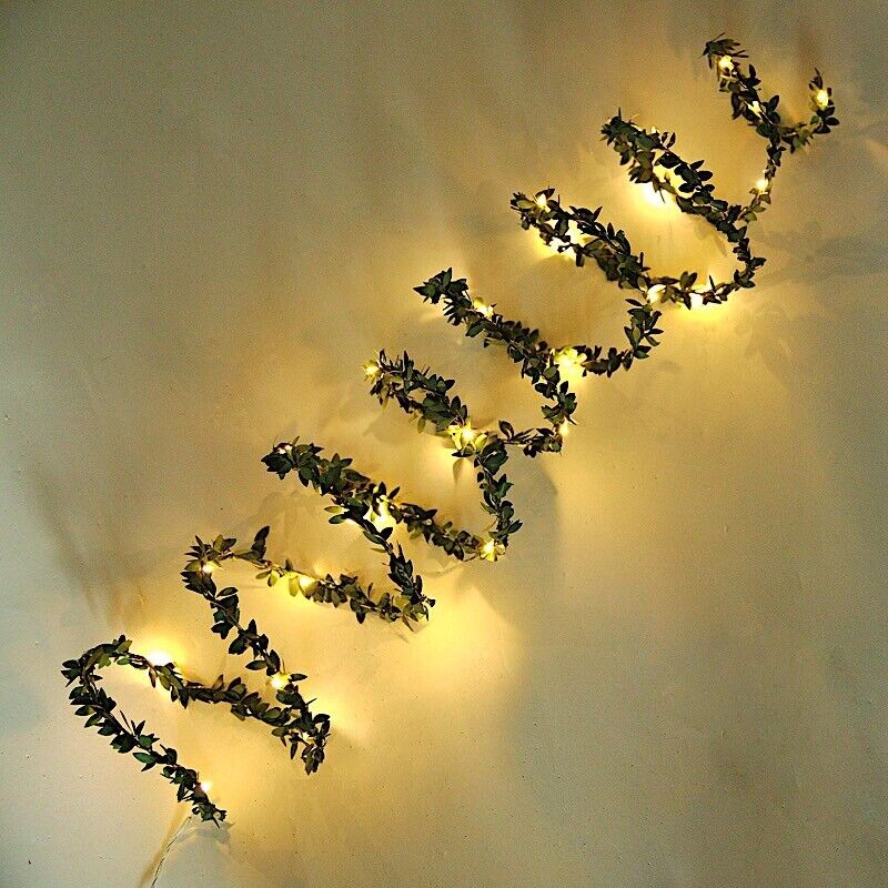 10 ft 30 LED Green Leaves Fairy Lights Battery Operated Garland Centerpieces