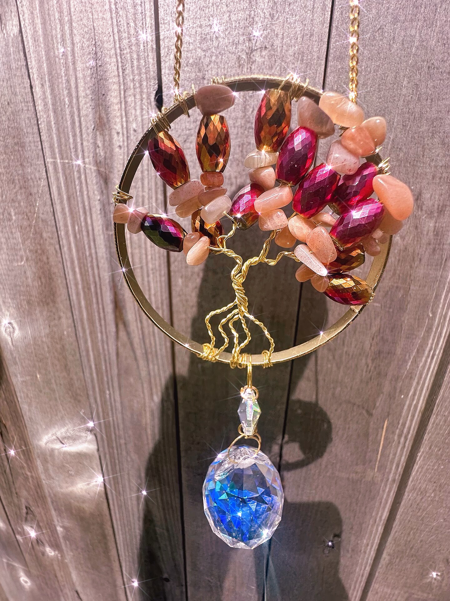 Suncatcher tree of life crystal ball chip gemstones chalcedony round