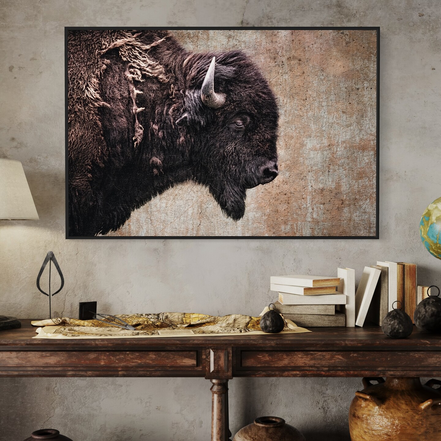 Bison Photo Wall Art - Buffalo Painting Canvas Print - Western Decor ...