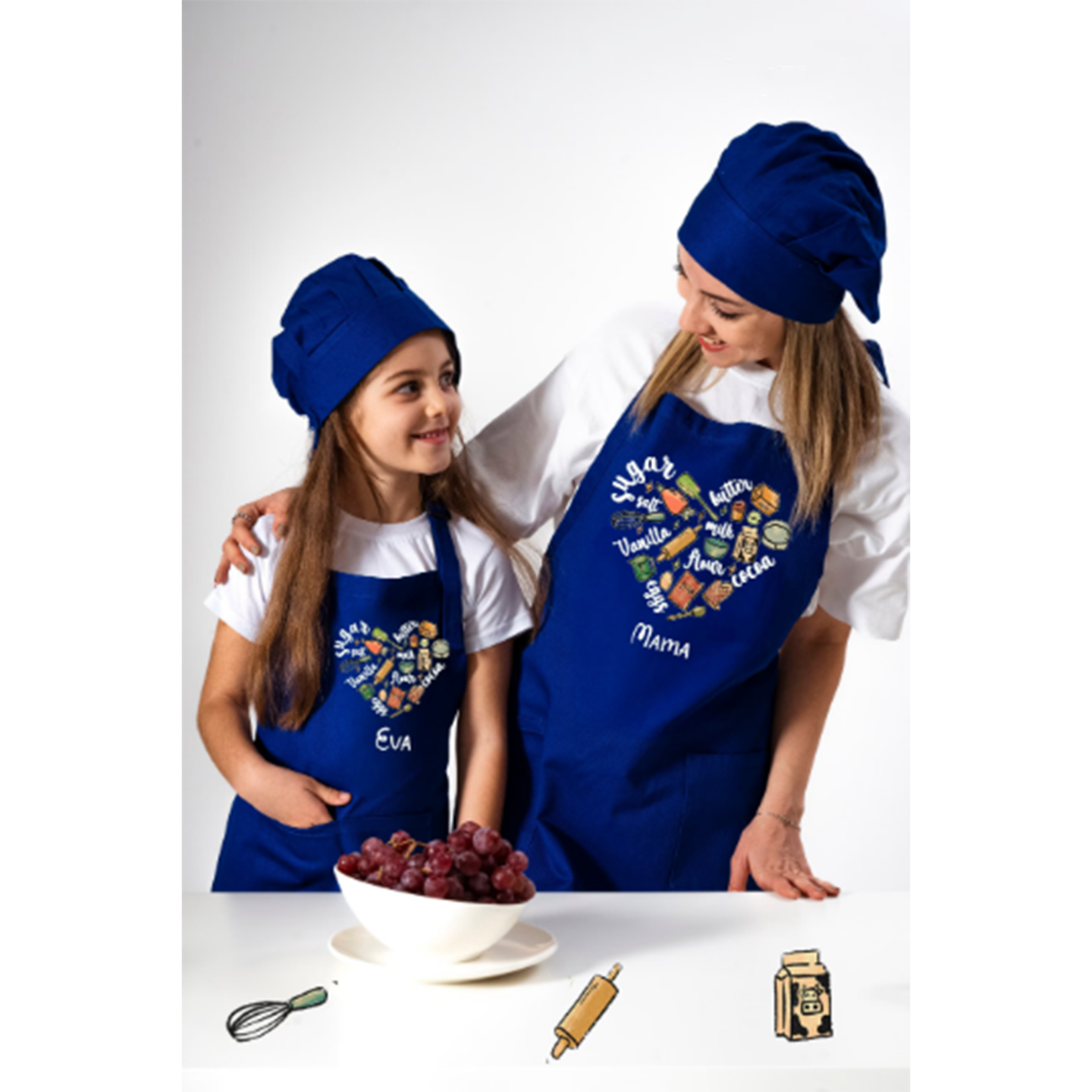 Mommy and Me Aprons, Matching Apron, Custom Apron for Mom, Mother Daughter and Mother Son Aprons, Cooking Ingredients Heart Apron, Mom Gift product 2