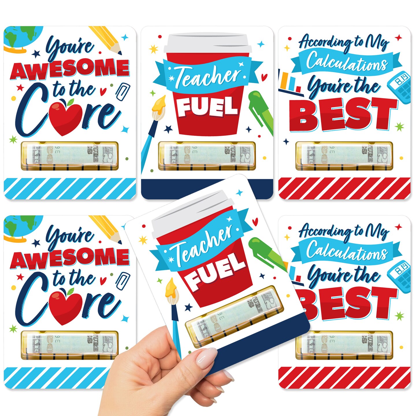 Big Dot of Happiness Thank You Teachers - DIY Assorted Teacher Appreciation Cash Holder Gift - Funny Money Cards - Set of 6