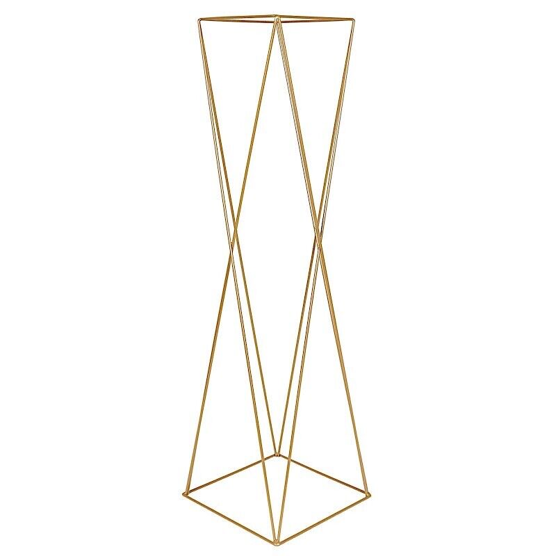 2 Gold 32 in Crisscross Geometric Metal FLOWER STANDS Centerpieces