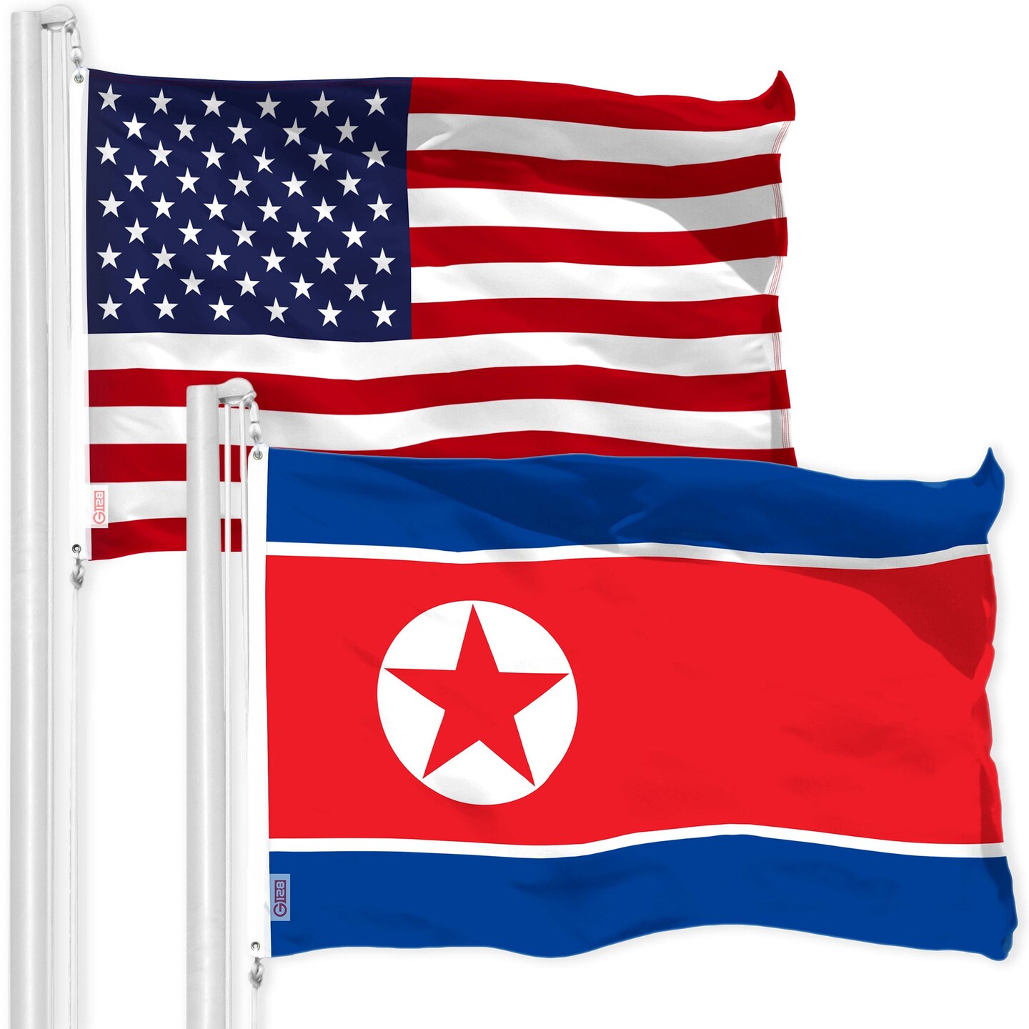 G128 Combo Pack: American USA Flag 3x5 Ft &#x26; North Korea North Korean Flag 3x5 Ft | Both LiteWeave Pro Series Printed 150D Polyester | Country Flag, Indoor/Outdoor, Vibrant Colors, Brass Grommets
