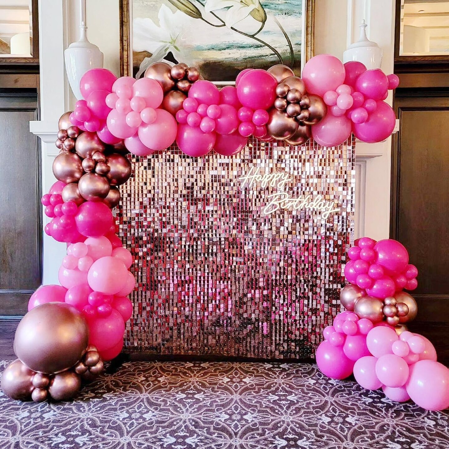 Pink Balloons Garlands Arch Kit, 124pcs Hot Pink Pastel Pink Metallic Magenta Latex Balloons for Wedding Engagement Princess Theme Birthday Bridal Shower Baby Shower Party Decorations