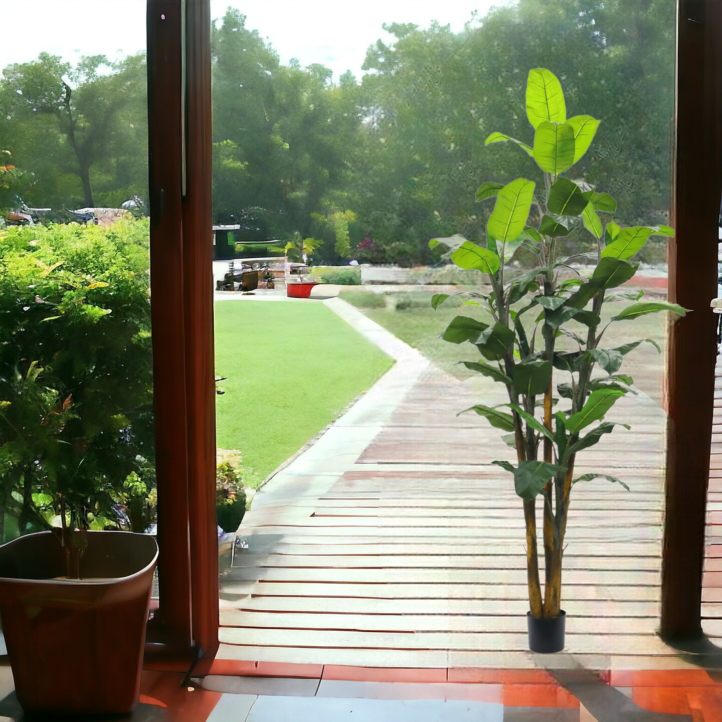 8ft Banana Tree - 50 Realistic Leaves, Black Pot, Indoor Decor, Ideal for Homes, Offices, and Lobbies - Year-Round Tropical Accent, Floral Home by Artificial Flowers