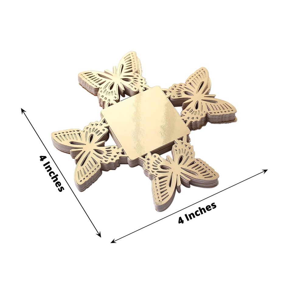 50 Metallic Gold 4 in Mini Butterfly Square Cupcake Dessert PAPER LINERS