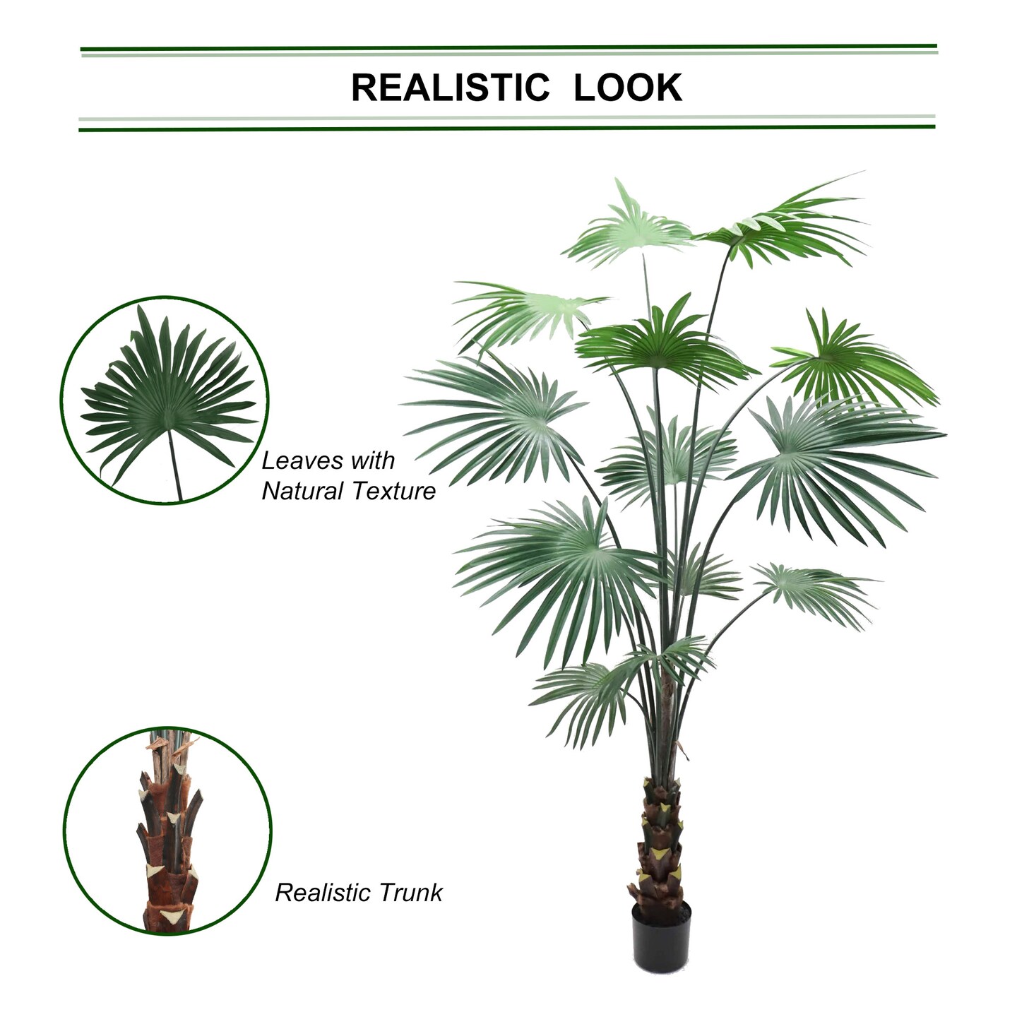 7ft Fan Palm Tree in Black Pot with 14 Silk Leaves by Floral Home&#xAE;