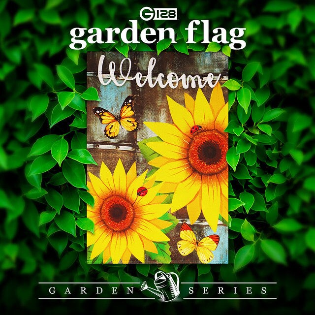 G128 Garden Flag Welcome Sunflowers and Butterflies | 12x18 Inch | Printed Blockout Polyester - Everyday Decoration