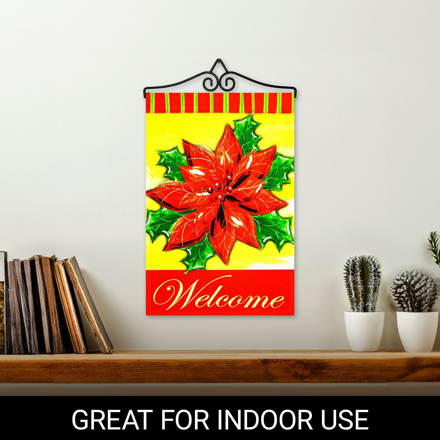 G128 Combo Pack Garden Flag Hanger 14IN & Garden Flag Welcome Red Poinsettia 12x18IN Printed 150D Polyester