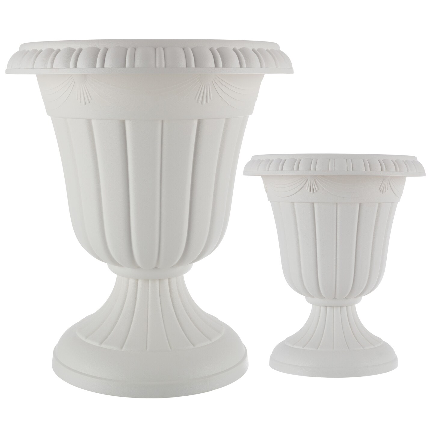 Pure Garden Outdoor Planter Set 2-Pack Large Small Plastic Urn Planters White