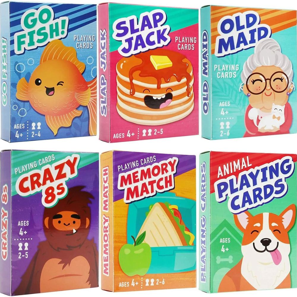 Children&#x27;s Card Games Set Go Fish, Old Maid, Crazy 8s, Memory Match