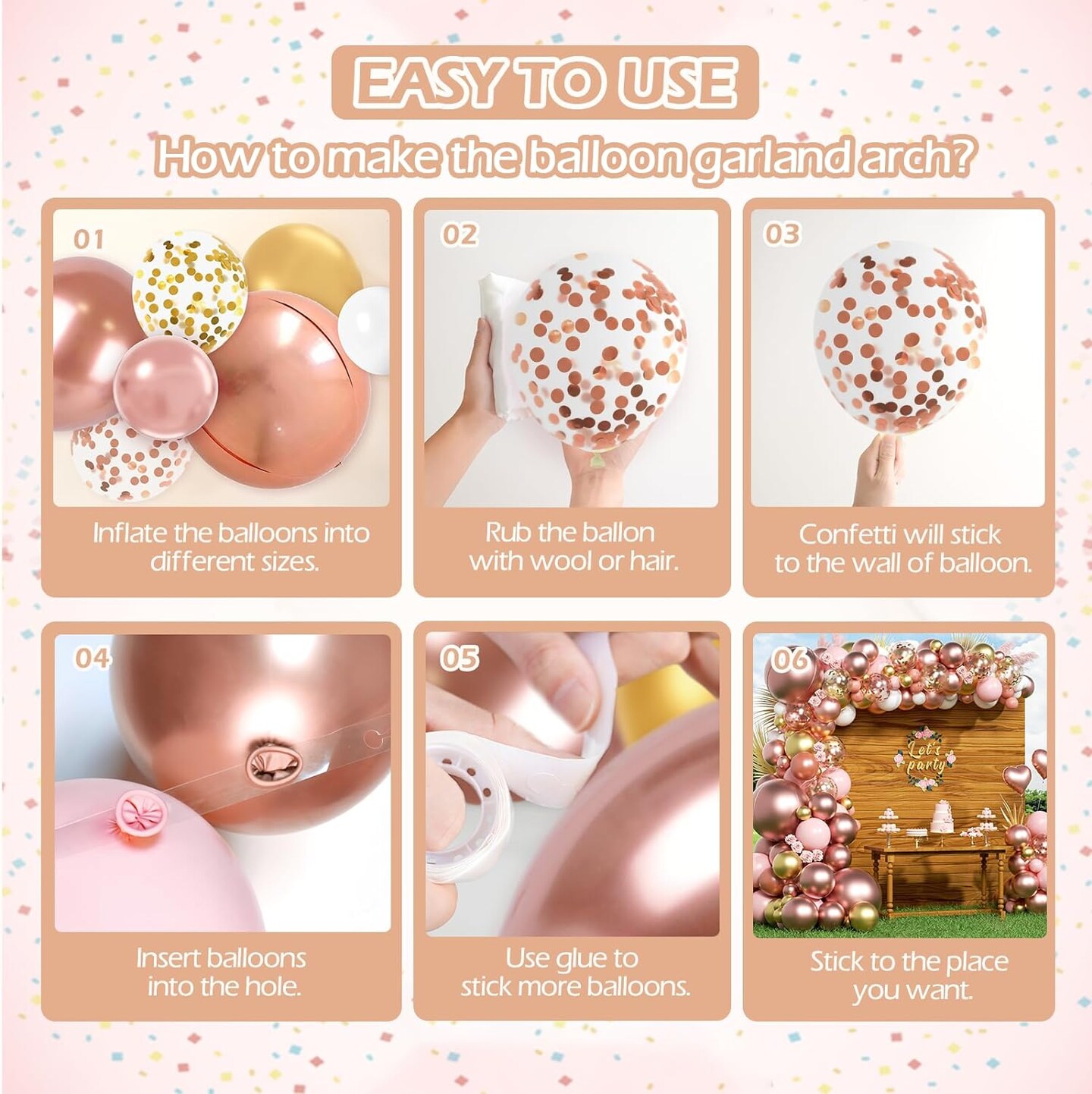 154pcs Rose Gold Balloon Arch Garland Kit, Metallic Rose Gold and Pink Gold White Balloons for Birthday Baby Shower Bachelorette Wedding Bridal Shower Decorations for Women or Girls