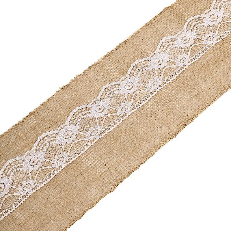 5x108-Inch Natural BURLAP CHAIR SASH White Floral Lace