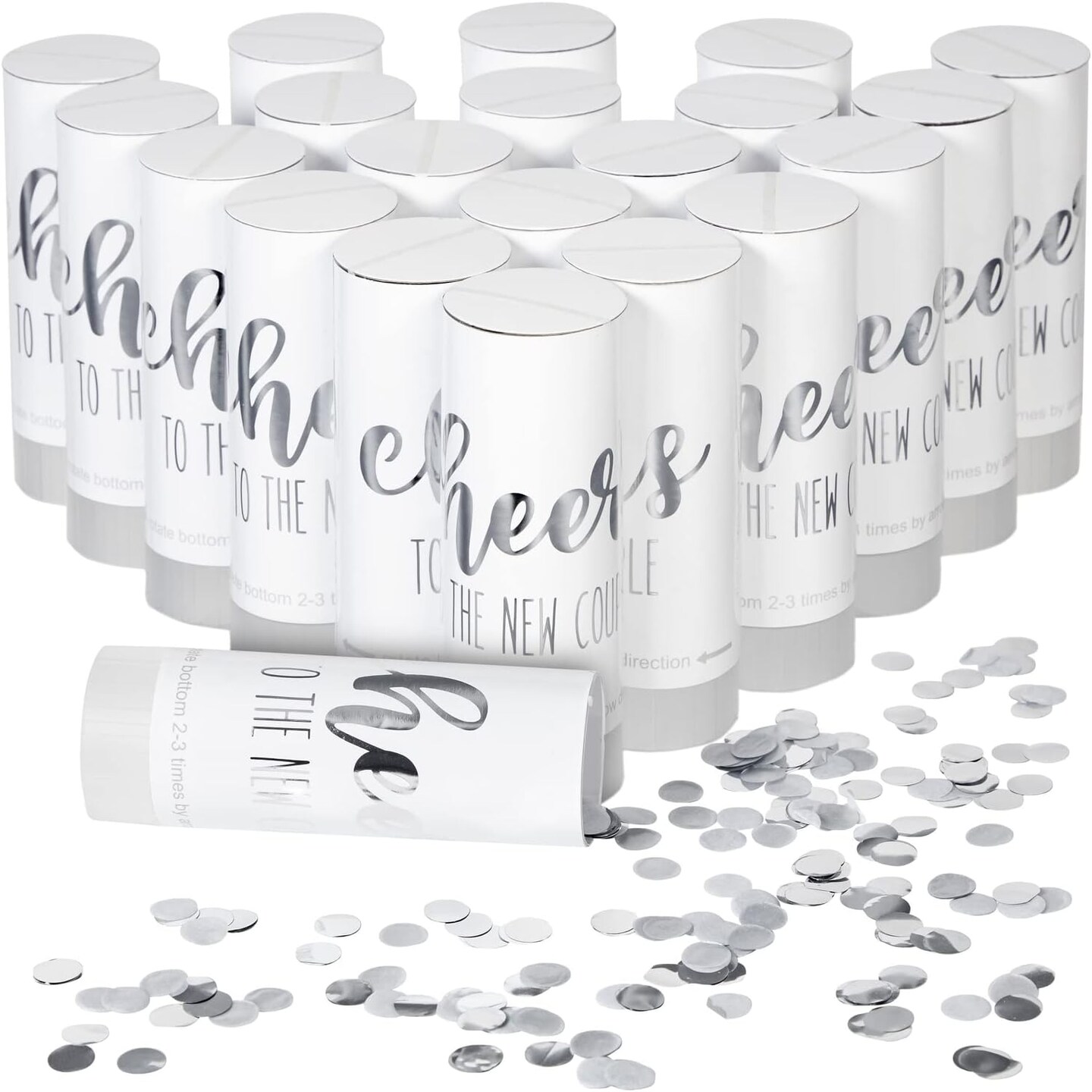 20 Pack Silver Foil Wedding Confetti Shakers Bulk for Receptions, Bridal Shower Party (1.5x4 in)