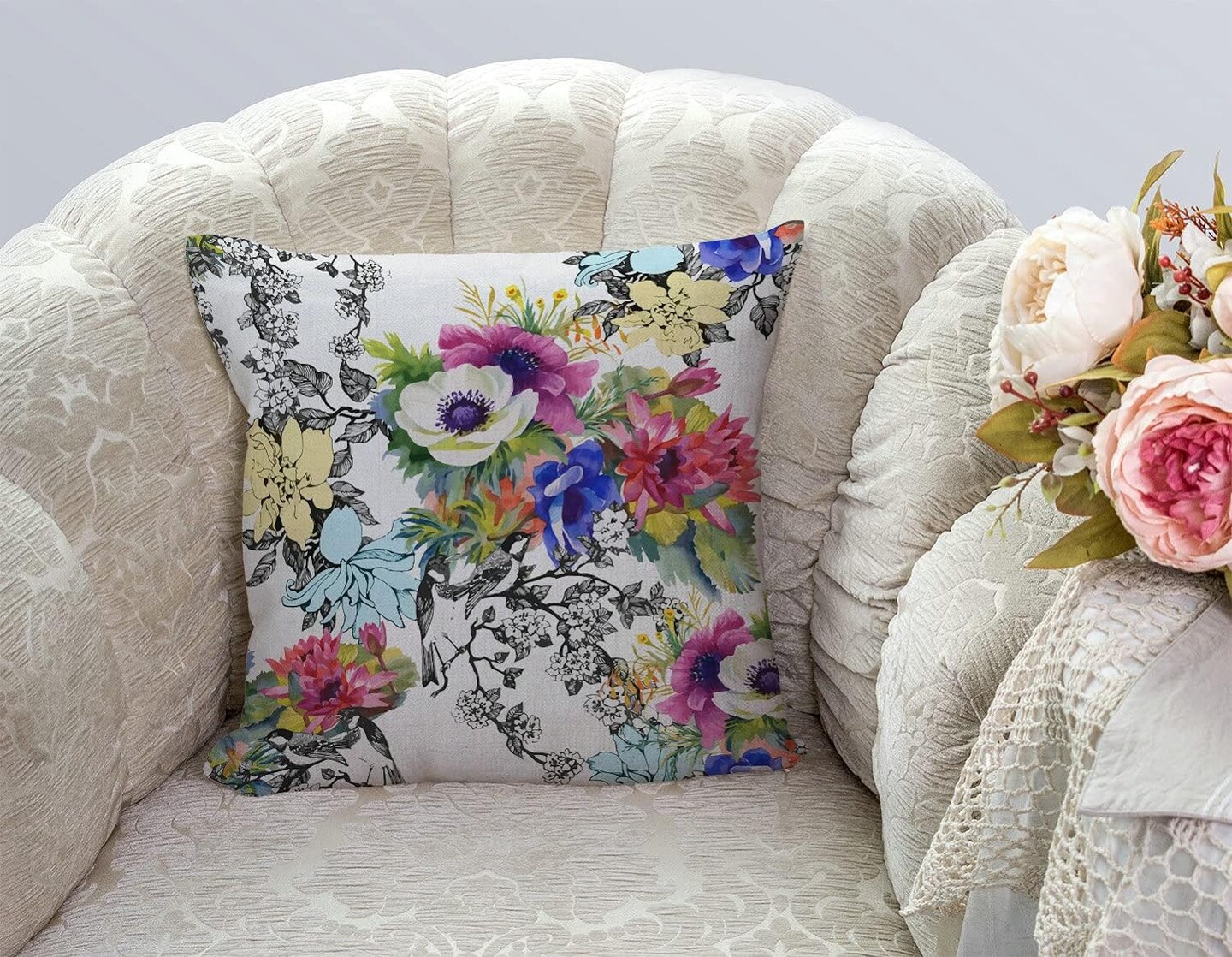 18x18" Bring Nature Indoors: Colorful Garden Print Throw Pillow Cover