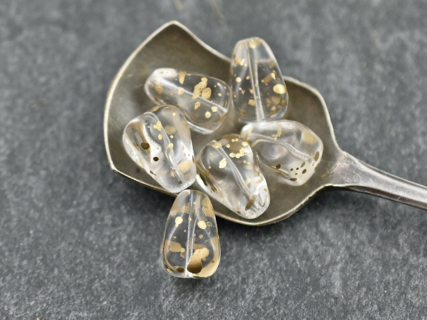 *12* 13x12mm Antique Gold Washed Crystal Vintage Style Drop Beads