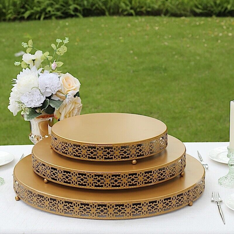20 in Gold Metal Fleur De Lis Round CAKE STAND Dessert Display Pedestal