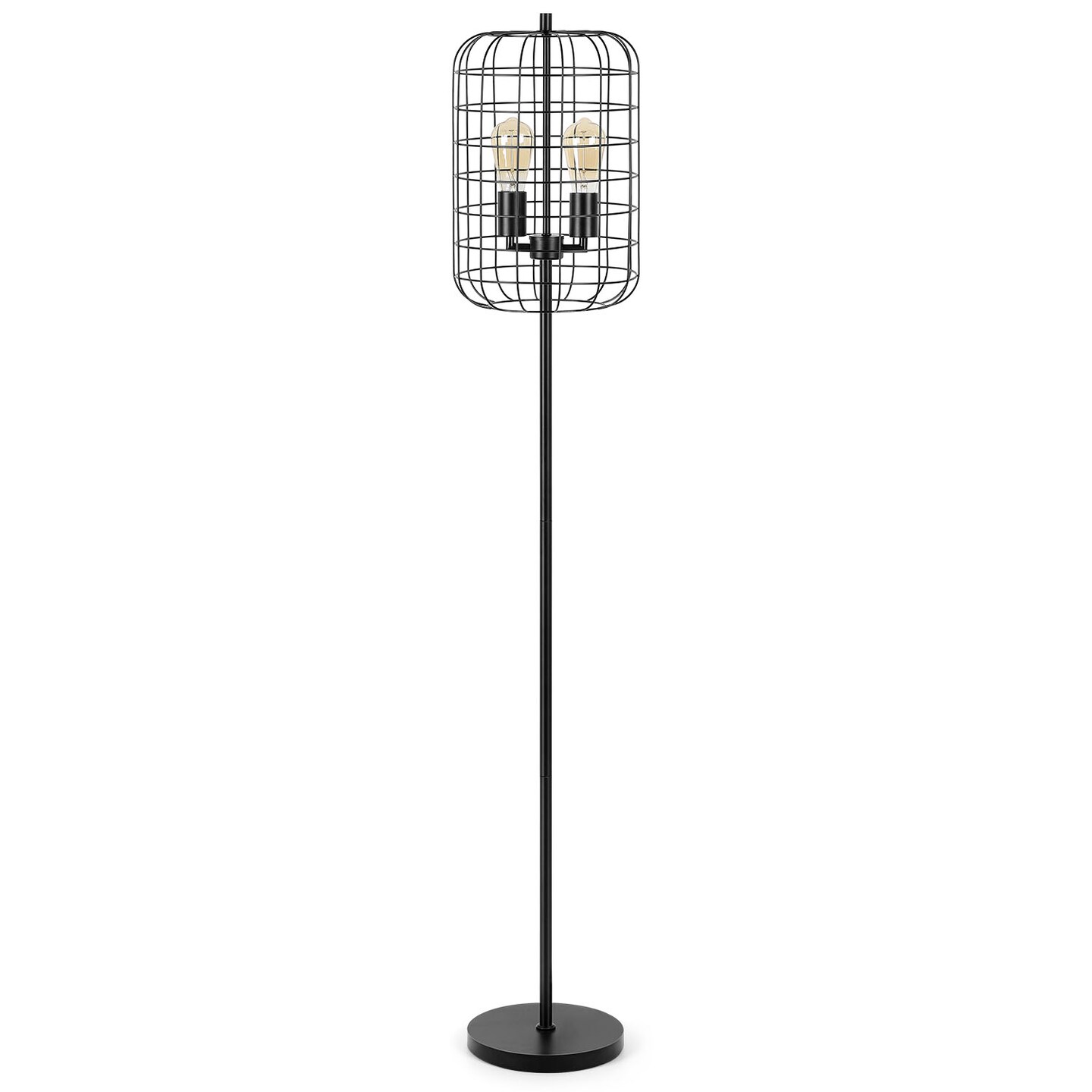 3-Light Floor Lamp, Industrial Cage Design