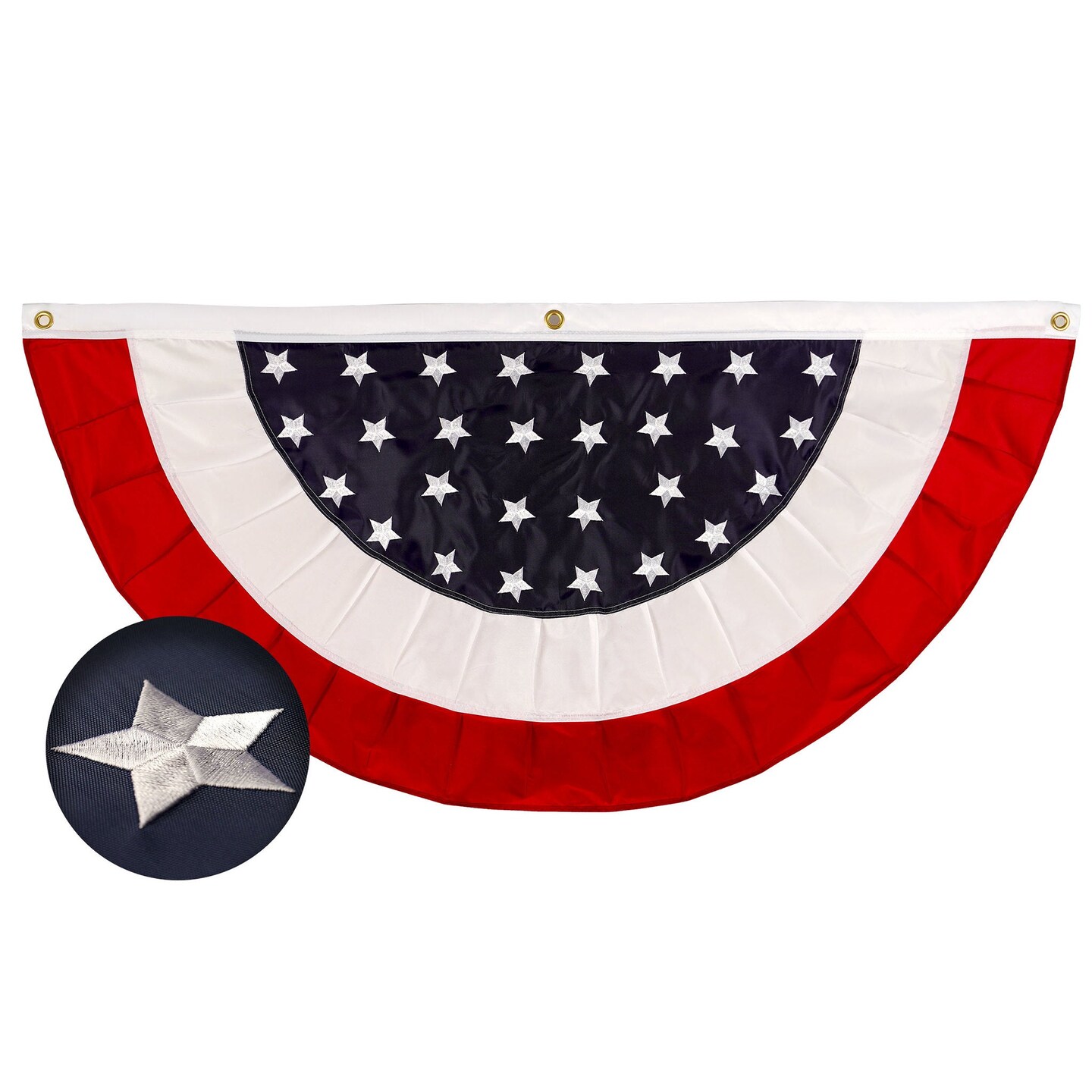 G128 USA Pleated Fan Flag 2x4FT Star Center Embroidered Polyester Stars and Stripes