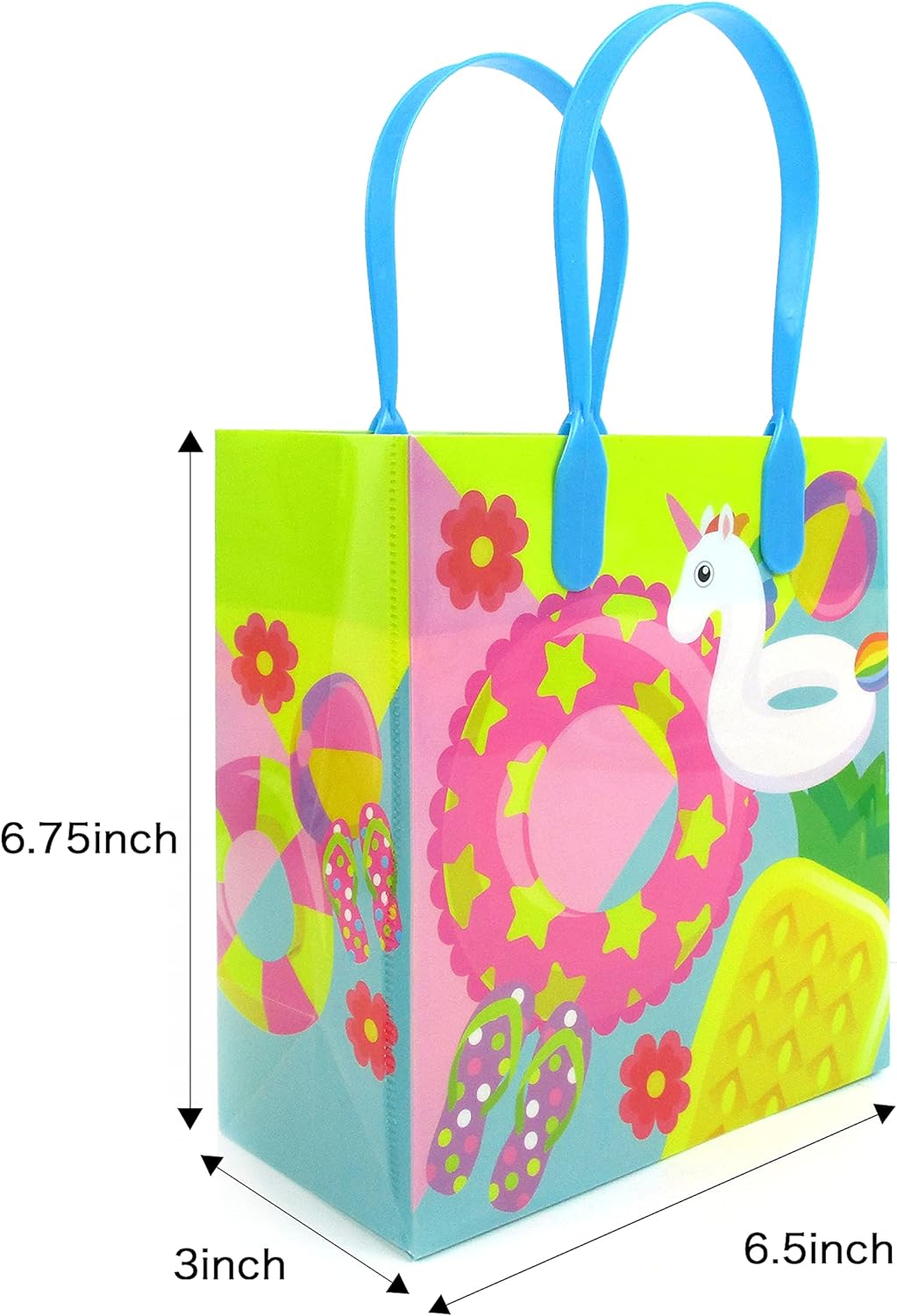 TINYMILLS Pool Party Summer Themed Party Favor Bags Treat Bags with Handles, Pack of 12