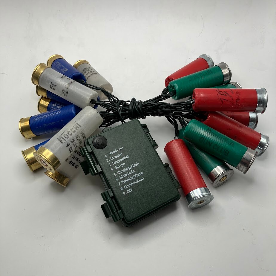 Shotgun Shell Christmas Lights 20ct 8ft, Multiple Color Options