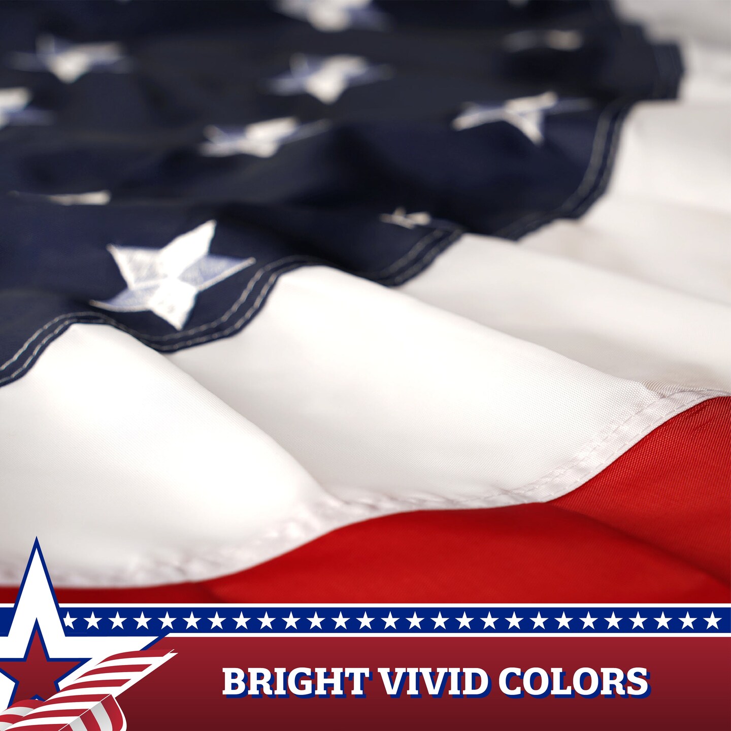 G128 USA Pleated Fan Flag Star 1.5x1.5 Feet Center Quarter Circle Embroidered Polyester Stars and Stripes