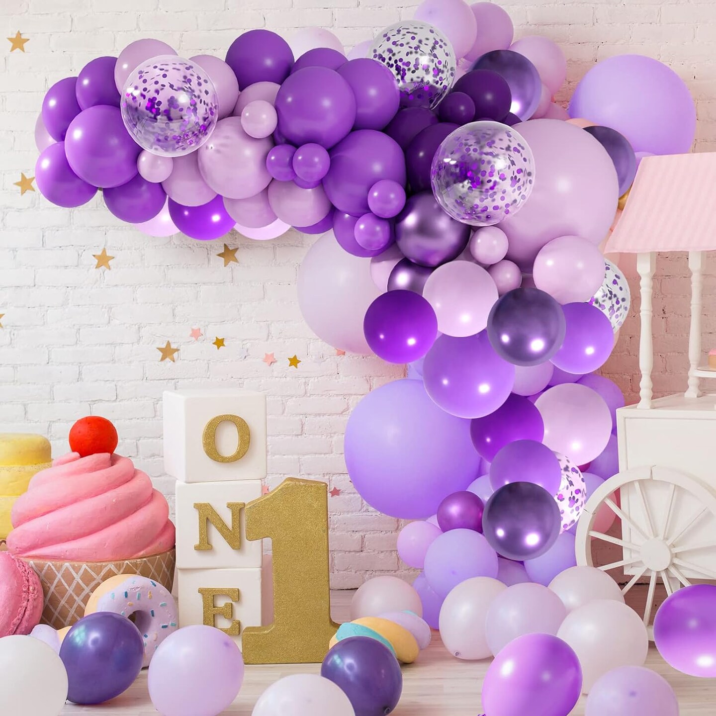 Purple Shades Balloons Garland Arch Kit Assorted Dark Pastel Light Metallic Confetti Purple Balloons Set for Purple Wedding Birthday Graduation Party Decorations