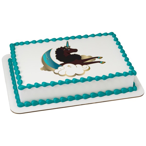 Afro Unicorn Magical Edible Cake Topper Image - 1/4 Sheet