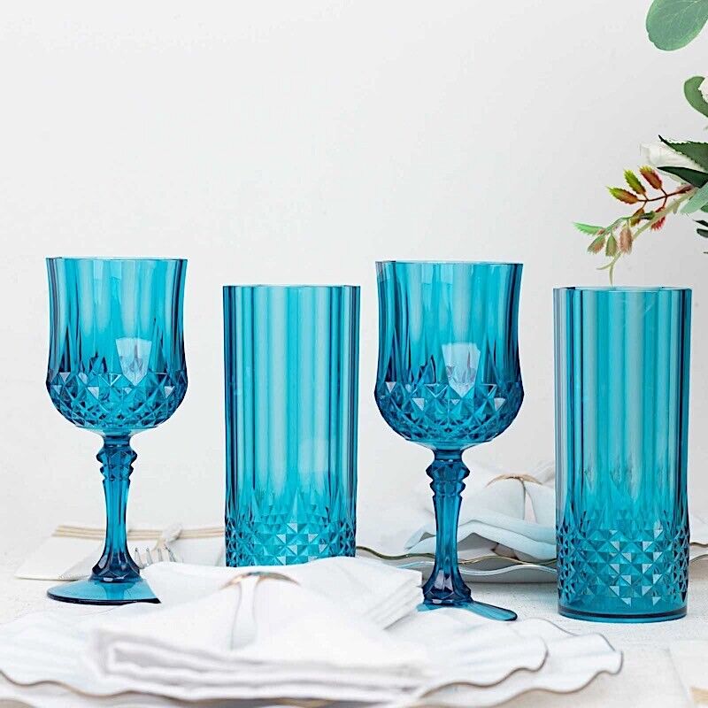 6 Crystal Ocean Blue 14 oz Plastic Disposable DRINKING GLASSES