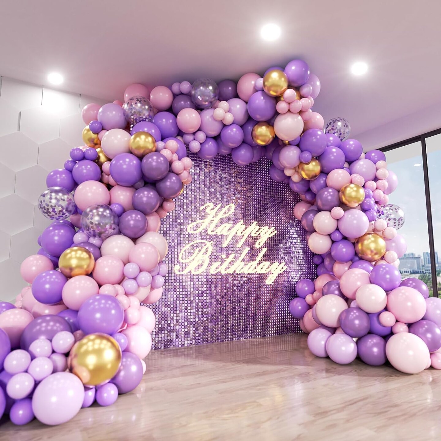 Pink and Purple Balloon Arch Kit, 140Pcs Lavender Metallic Purple Macaron Light Pink with Gold Balloon Garland Kit for Wedding, Engagements, Birthday, Baby Shower, Anniversary Party Decoration