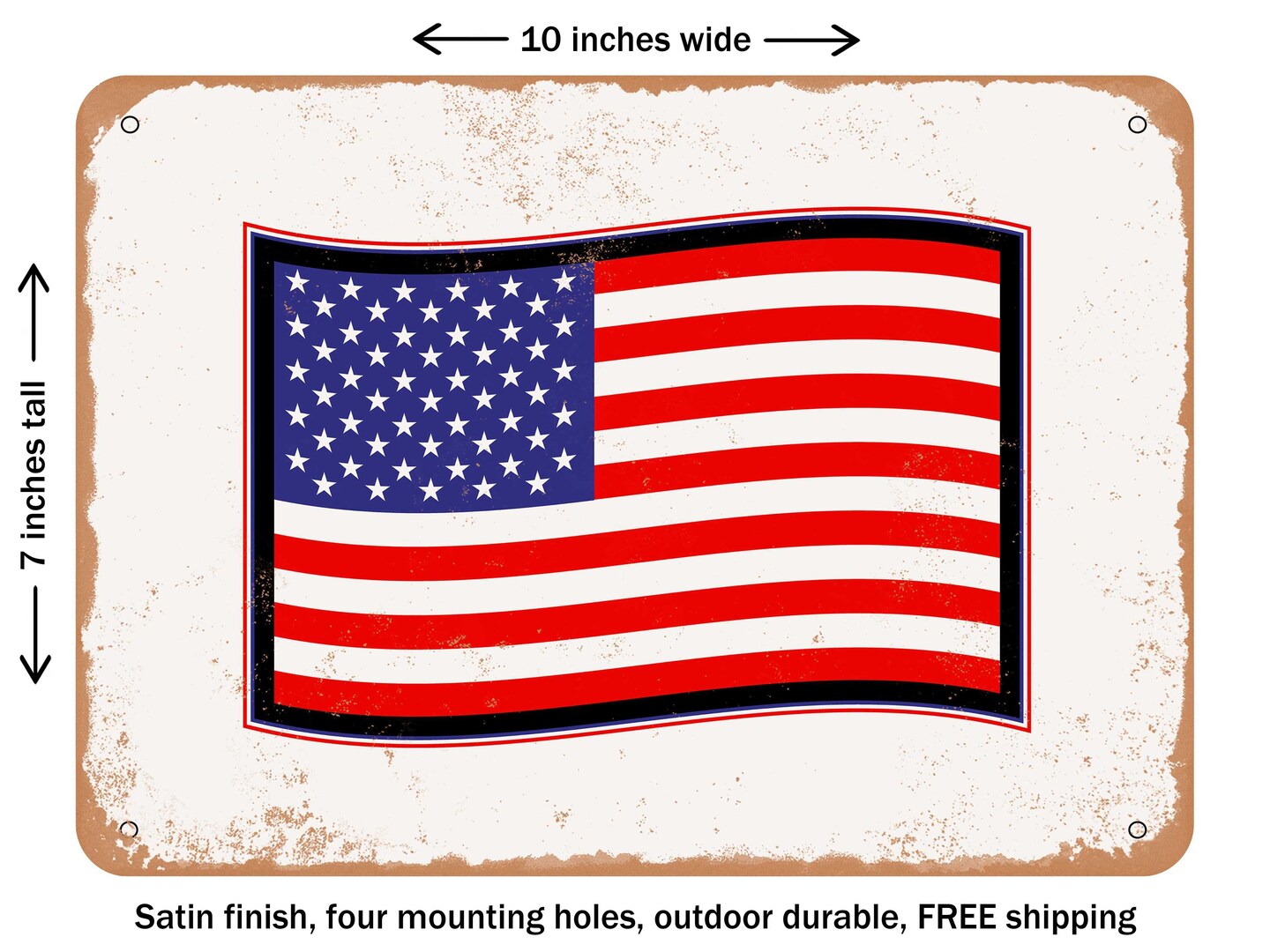 DECORATIVE METAL SIGN - d American Flag Wavy - Vintage Rusty Look
