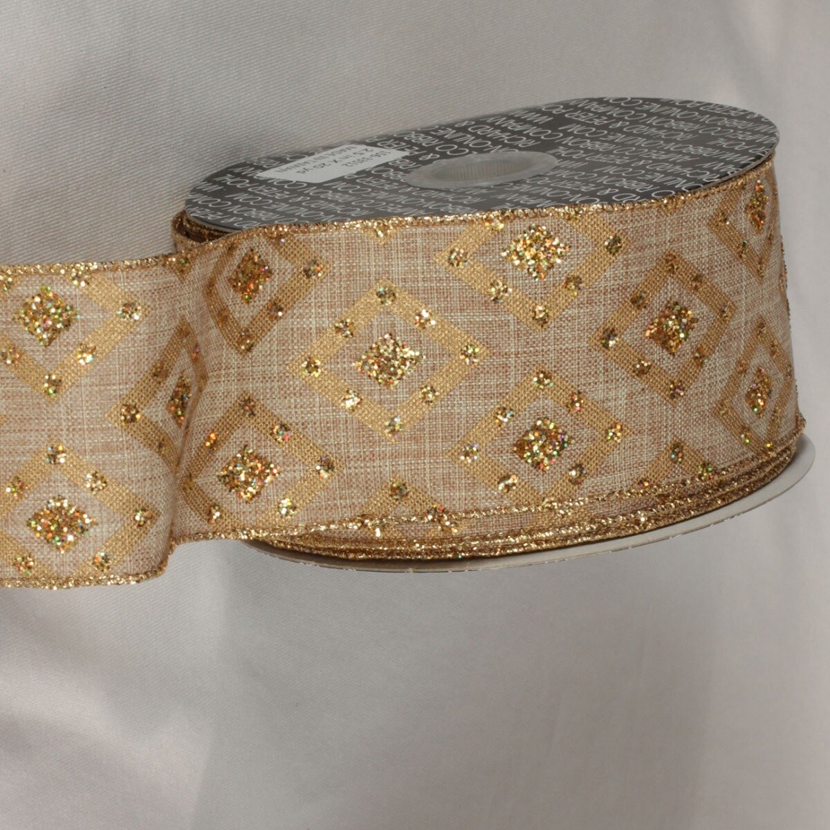 The Ribbon People Gold Glittered Diamond Motif Wired Craft Ribbon 2.5&#x22; x 20 Yards