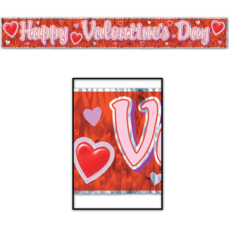 Beistle Pack of 12 Metallic Happy Valentine&#x27;s Day Fringe Banner Hanging Decorations 5&#x27;