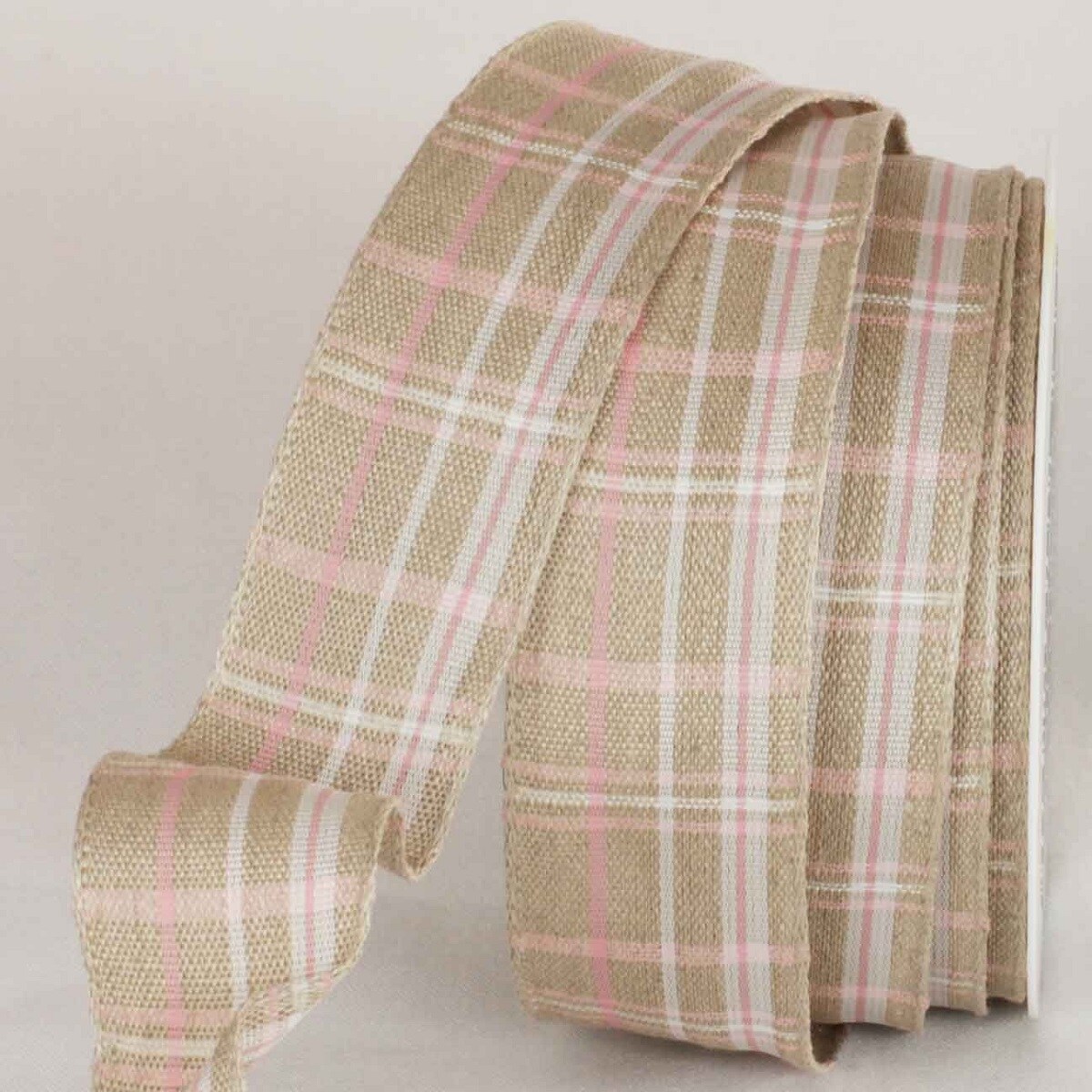 The Ribbon People Beige and White Plaid Wired Craft Ribbon 1.25" x 16 Yards