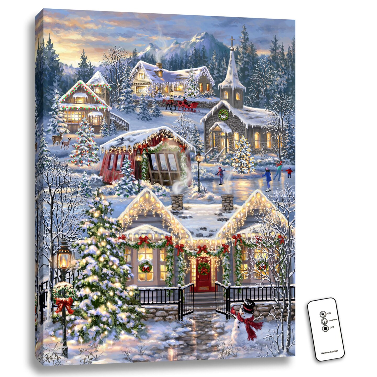 Glow Decor 24&#x22; x 18&#x22; White and Beige Christmas Village Back-lit Wall Art with Remote Control