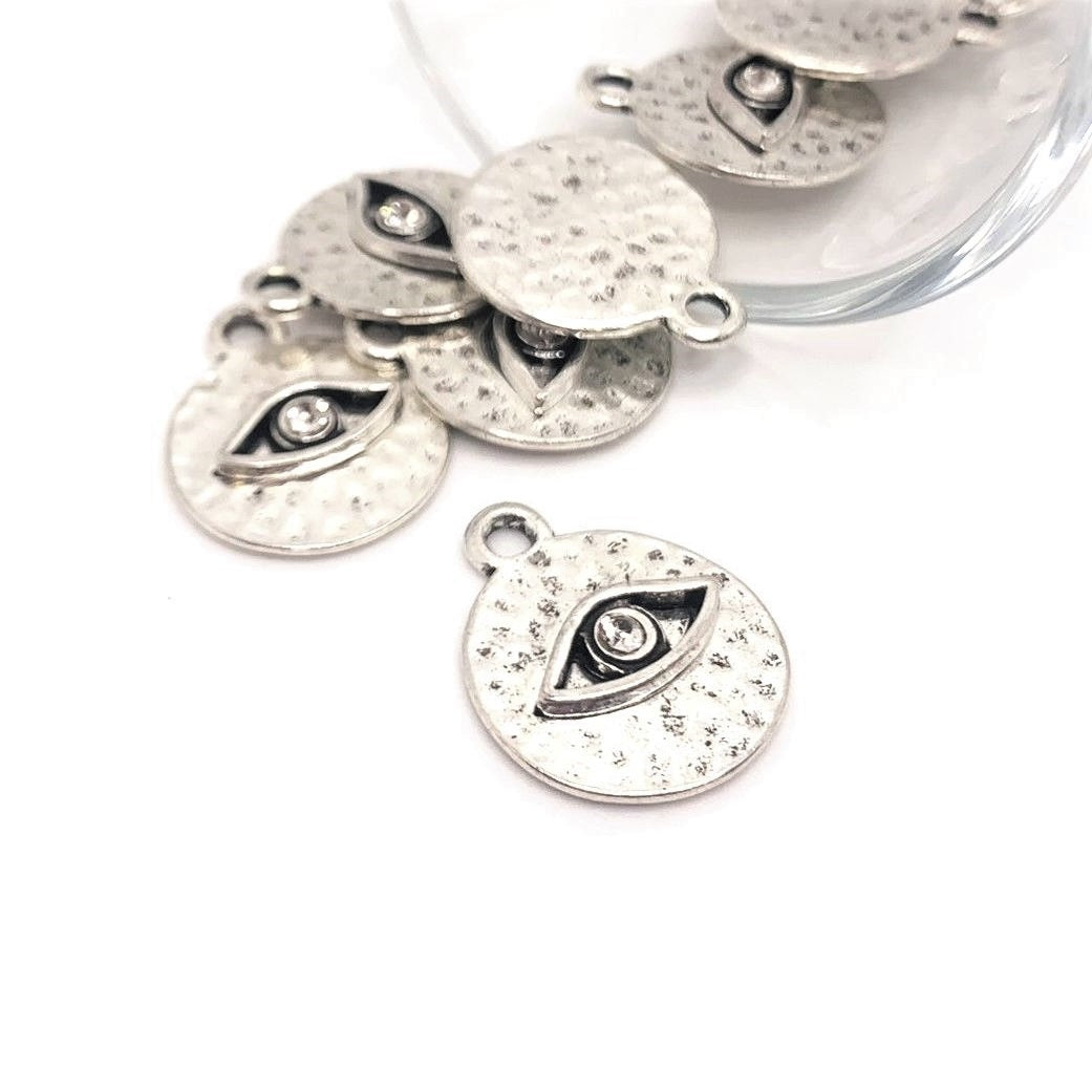 4 20 or 50 Pieces Silver Evil Eye Coin with Rhinestone