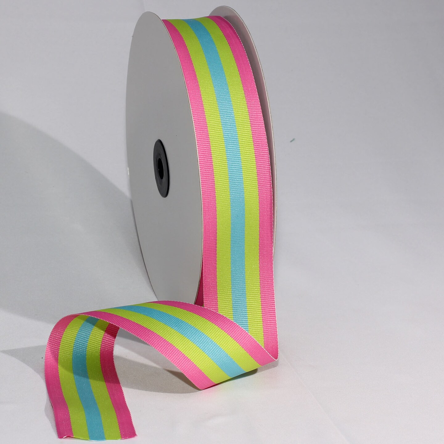 Pink, Green & Yellow Striped Grosgrain Woven Craft Ribbon 1 x 55