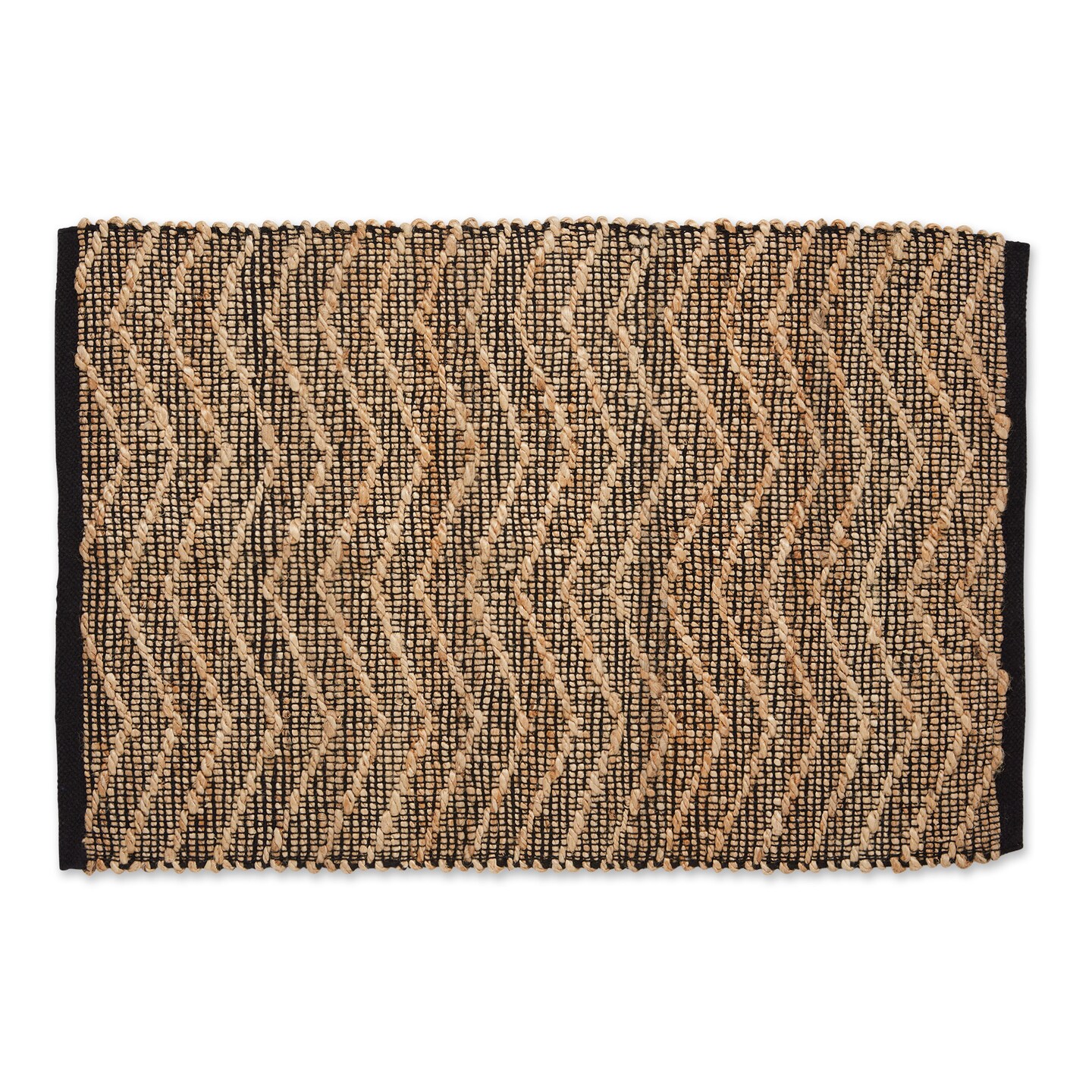 Contemporary Home Living 2' x 3' Jet Black with Natural Jute Chevron Hand-Loomed Rug