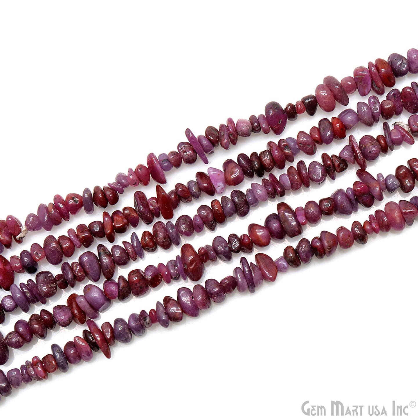 Ruby Chip Beads, 34 Inch, Natural Chip Strands, Drilled Strung Nugget Beads, 3-7mm, Polished, GemMartUSA (CHRB-70001)