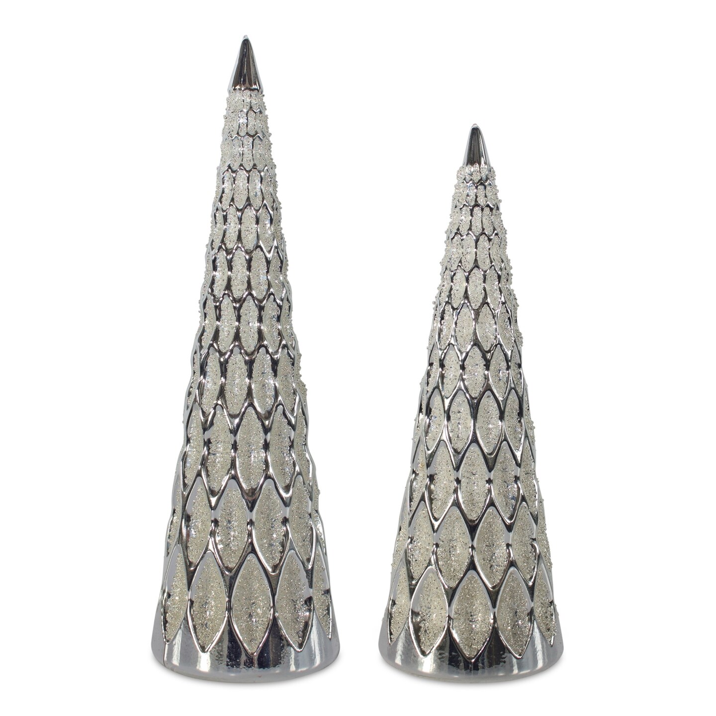 Melrose Set of 2 Silver Christmas Tree Tabletop Decors 12"