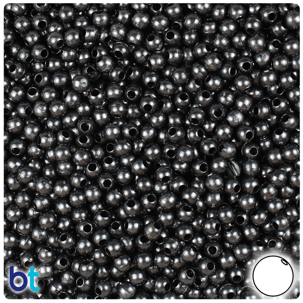 BeadTin Black Pearl 4mm Round Plastic Craft Beads (1000pcs)