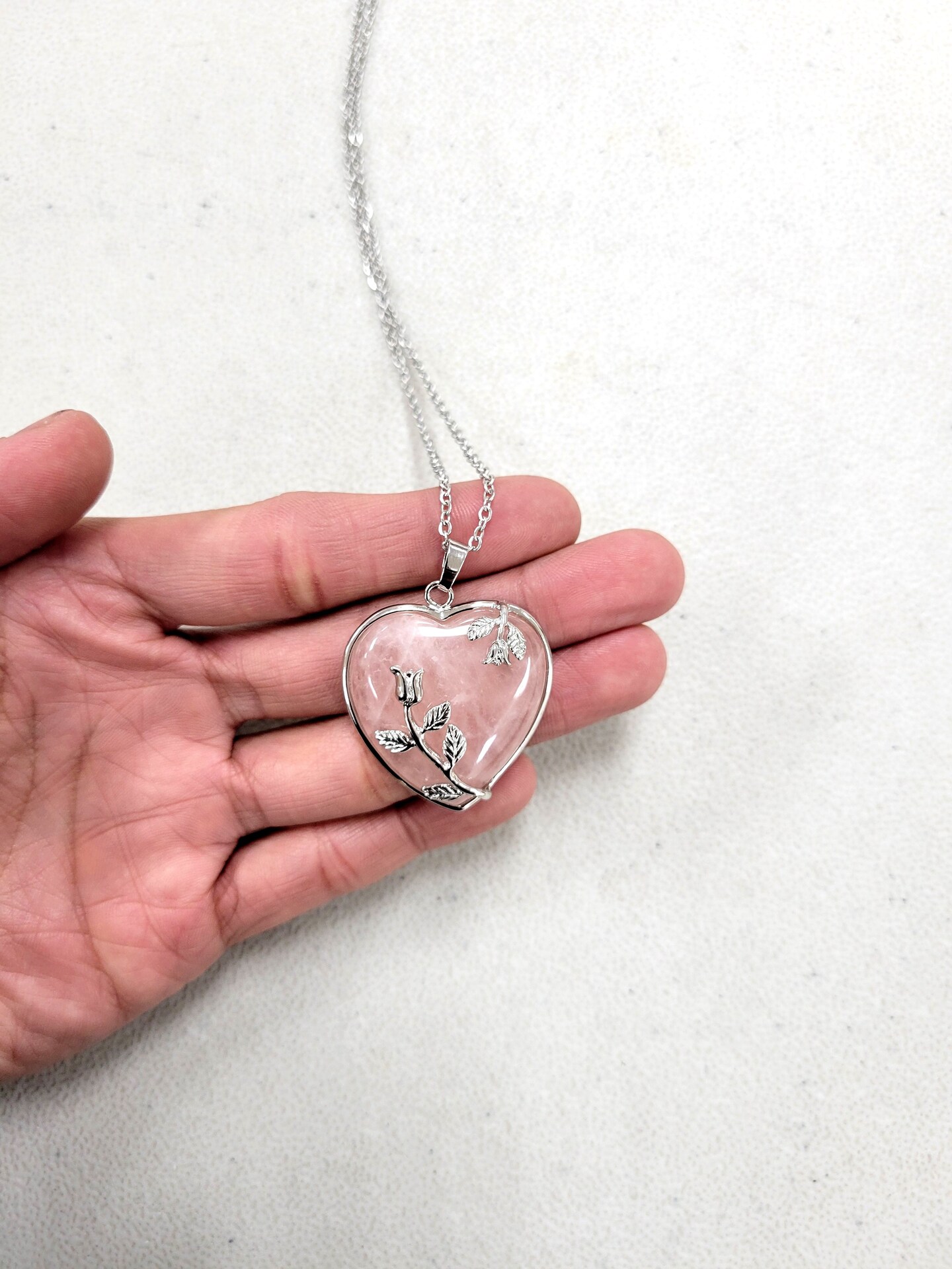 Rose Quartz Heart Crystal Necklace - Pick Your Chain Length
