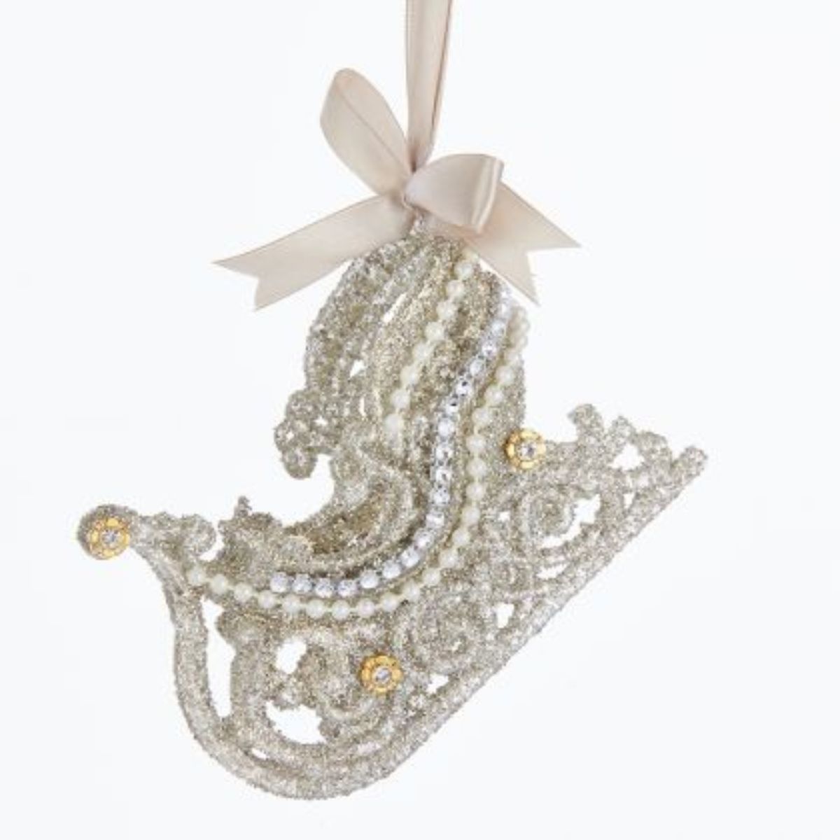 Kurt Adler Platinum Glitter Sleigh Glass Ornaments - 4.5&#x22; - Set of 12