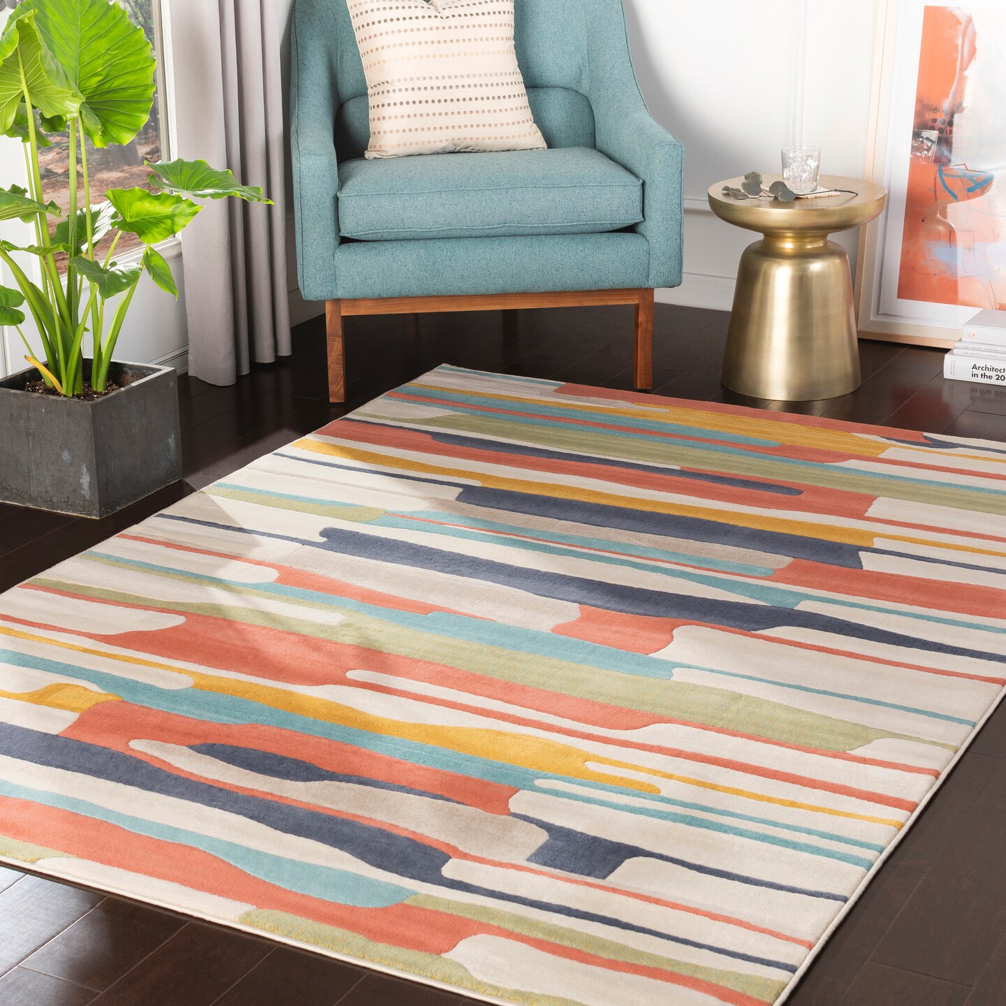 Tiwari Home 5.25&#x27; x 7.25&#x27; Coral and Beige Rectangular Throw Rug