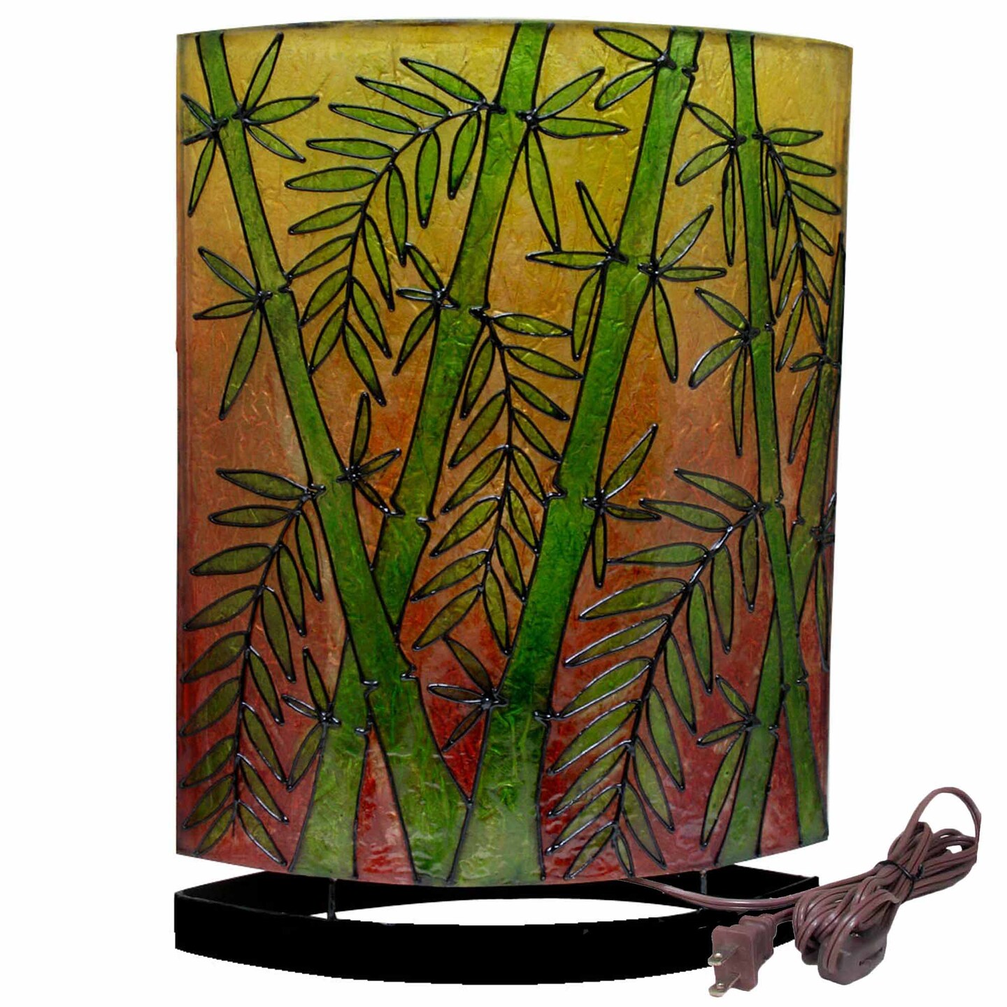 Stoneage Arts Inc 14&#x22; Green and Red Cylindrical Bamboo-Themed Lampshade
