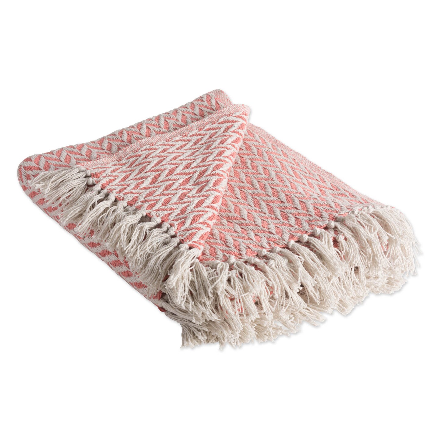 Contemporary Home Living 60&#x22; Pink and White Rectangular Zigzag Patterned Cotton Throw