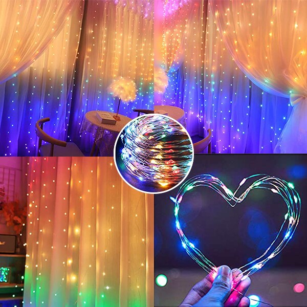 Perfect Holiday 300 LED USB Fairy Curtain Light With Remote - 8 Light Modes