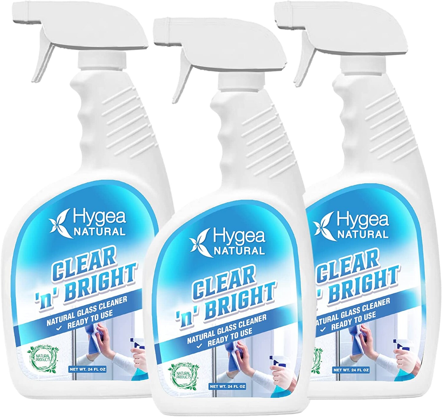 Hygea Natural Clear &#x27;n&#x27; Bright - Natural Glass Cleaner Ready to Use 24oz Spray (3 pack)
