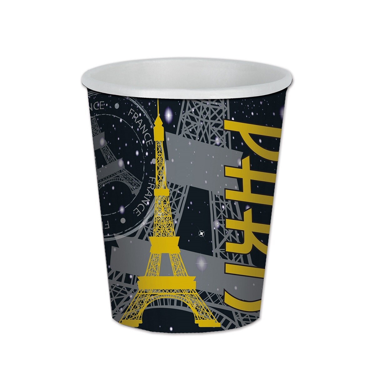 Party Central Club Pack of 96 Black and Yellow Paris Disposable Paper Drinking Party Tumbler Cups 9 oz.