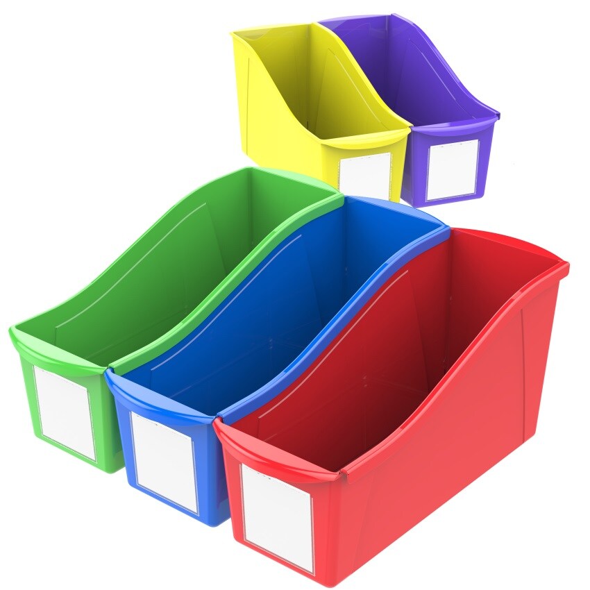 Large Book bin with front pockets, set of 5, assorted colors, case 6